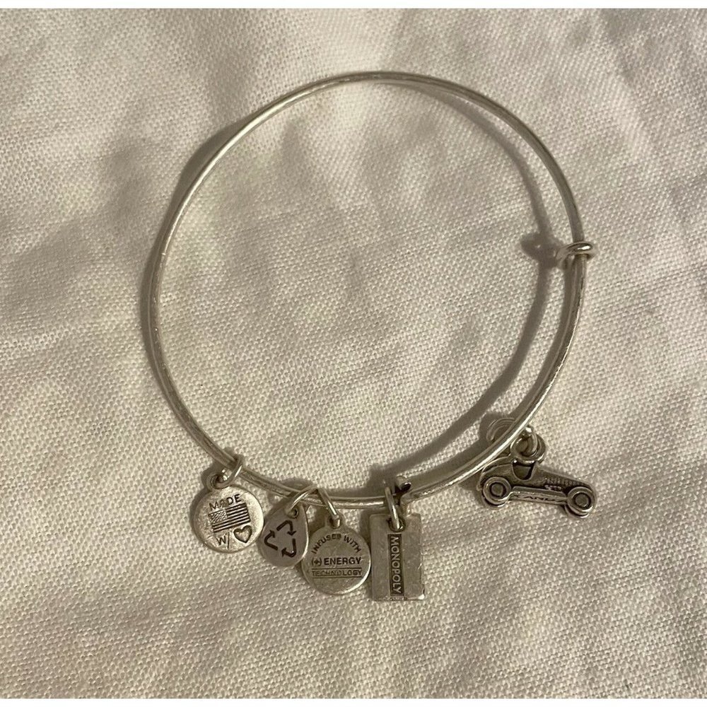 Alex and Ani Silver Tone Bangle Bracelet with Monopoly Car Charm